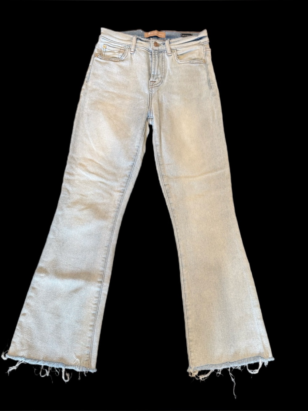 7 For All Mankind Flare Light Blue Denim Jeans Raw Hem